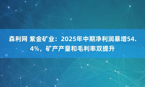 森利网 紫金矿业：2025年中期净利润暴增54.4%，矿产产量和毛利率双提升